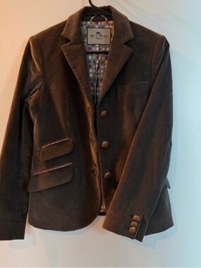 Etro Brown Corduroy Blazer with Polka Dot Lining